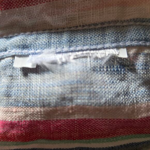 Frank & Eileen Multi Stripe Green White Pink Blue Eileen Linen Shirt Size Medium - Picture 6 of 6